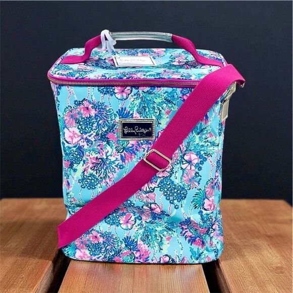 NWT Lilly Pulitzer Blue Insulated Wine Carrier Cooler Canvas Beach you To It main image 8